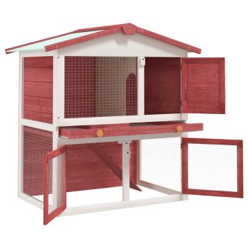 Kaninchenstall 3 Türen Rot Holz