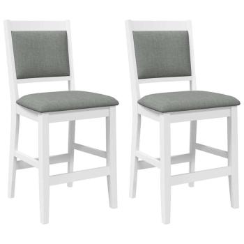 Barhocker mit Kissen 2 Stk. Weiß Massivholz Gummibaum