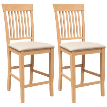 Barhocker mit Kissen 2 Stk. Natur Massivholz Gummibaum