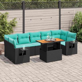 ARDEBO.de - 8-tlg. Garten-Sofagarnitur mit Kissen Schwarz Poly Rattan