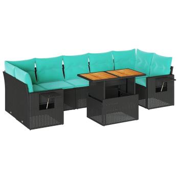 8-tlg. Garten-Sofagarnitur mit Kissen Schwarz Poly Rattan