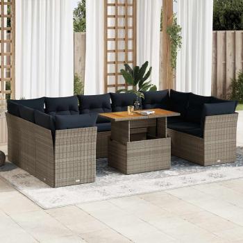 ARDEBO.de - 10-tlg. Garten-Sofagarnitur mit Kissen Grau Poly Rattan
