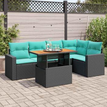 ARDEBO.de - 6-tlg. Garten-Sofagarnitur mit Kissen Schwarz Poly Rattan