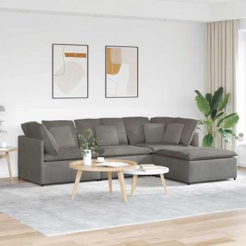 ARDEBO.de - Modulares Sofa mit Fußhocker Kissen Cordstoff Hellgrau