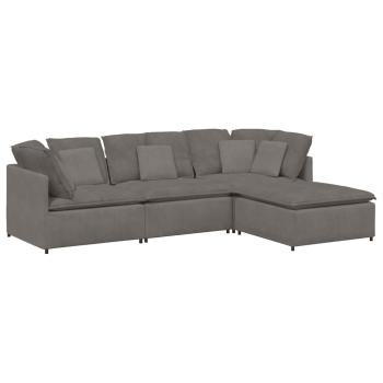 Modulares Sofa mit Fußhocker Kissen Cordstoff Hellgrau