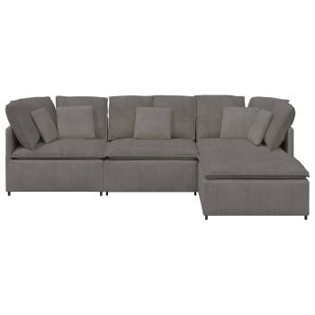 Modulares Sofa mit Fußhocker Kissen Cordstoff Hellgrau