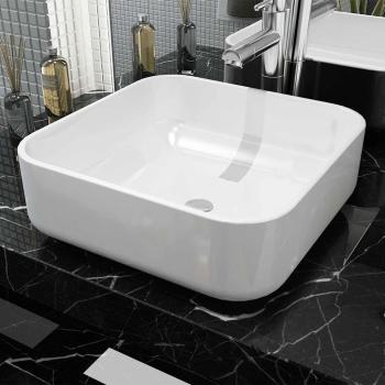 ARDEBO.de - Waschbecken Quadratisch Keramik Wei? 39x39x13,5 cm