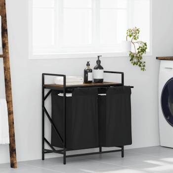 ARDEBO.de - Wäschekorb 2 Fächer mit Ablage Räuchereiche
