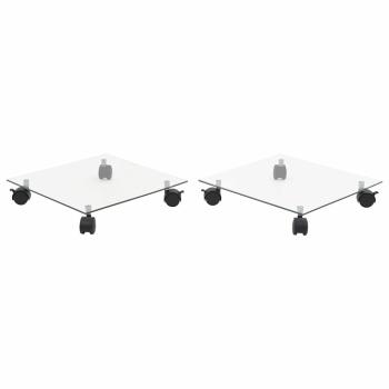 ARDEBO.de - Pflanzenständer mit Rollen 2 Stück Hartglas 35x35 cm Quadrat