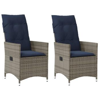 Gartenstühle Verstellbar 2 Stk. mit Kissen Grau Poly Rattan