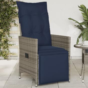 ARDEBO.de - Gartensessel Verstellbar mit Kissen Grau Poly Rattan