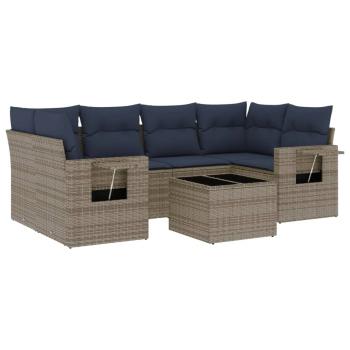 7-teiliges Gartensofa-Set mit Kissen, grau, Polyrattan