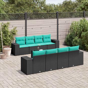 ARDEBO.de - 9-teiliges Gartensofa-Set mit Kissen, schwarzes Polyrattan