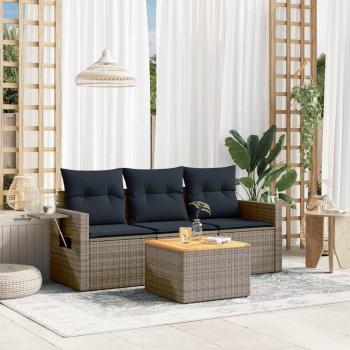 ARDEBO.de - 4-teiliges Gartensofa-Set mit Kissen, grau, Polyrattan