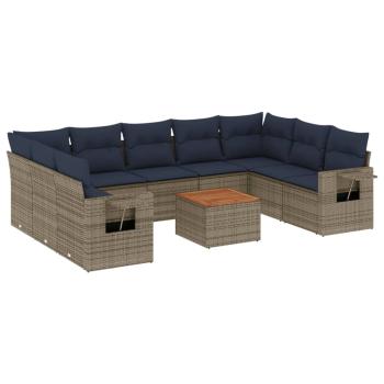 10-teiliges Gartensofa-Set mit Kissen, grau, Polyrattan