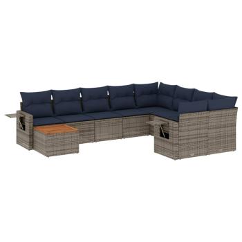 10-teiliges Gartensofa-Set mit Kissen, grau, Polyrattan