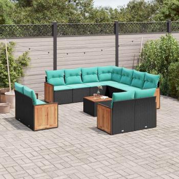 ARDEBO.de - 12-teiliges Gartensofa-Set mit Kissen, schwarzes Polyrattan