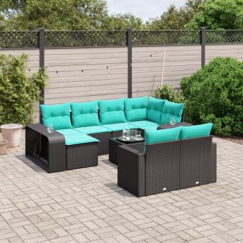 ARDEBO.de - 11-teiliges Gartensofa-Set mit Kissen, schwarzes Polyrattan