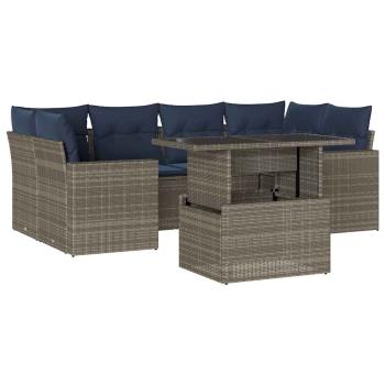 7-teiliges Gartensofa-Set mit Kissen, grau, Polyrattan