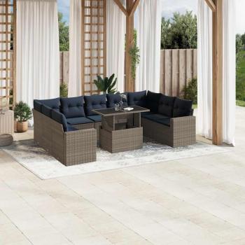 ARDEBO.de - 10-teiliges Gartensofa-Set mit Kissen, grau, Polyrattan