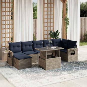 ARDEBO.de - 8-teiliges Gartensofa-Set mit Kissen, grau, Polyrattan