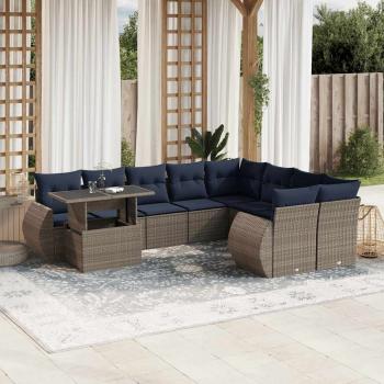 ARDEBO.de - 10-teiliges Gartensofa-Set mit Kissen, grau, Polyrattan