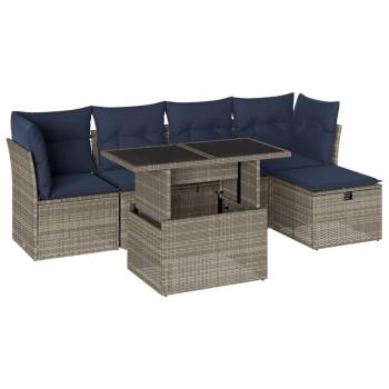 6-teiliges Gartensofa-Set mit Kissen, grau, Polyrattan