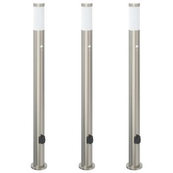Pollerleuchten mit Sensor&Steckdose 3er 110 cm Edelstahl IP44