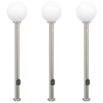 Pollerleuchten mit Sensor&Steckdose 3 Stk. 120 cm Edelstahl IP44
