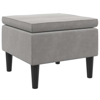 Hocker mit Holzbeinen Hellgrau Samt