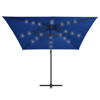 Ampelschirm mit LED-Beleuchtung Stahl-Mast 250x250 cm Azurblau