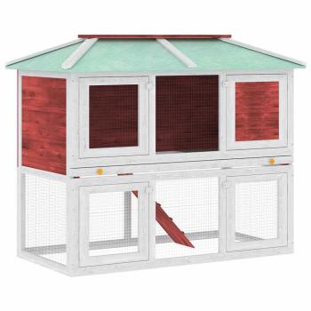 Kleintier-/Kaninchenstall 2 Etagen Rot Holz