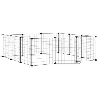 12-Panel-Haustierkäfig mit Tür Schwarz 105x105x35 cm Stahl
