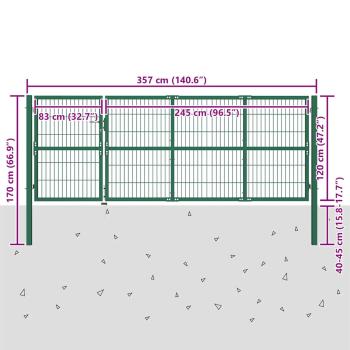 Gartentor mit Pfosten 350x120 cm Stahl Grün