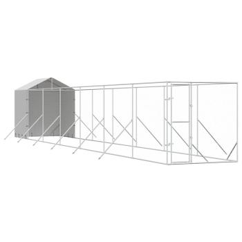 Outdoor-Hundezwinger mit Dach Silbern 2x14x2,5 m Stahl Verzinkt