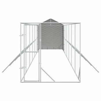 Outdoor-Hundezwinger mit Dach Silbern 2x14x2,5 m Stahl Verzinkt