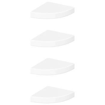 Schwebende Eckregale 4 Stk. Hochglanz-Wei? 25x25x3,8 cm MDF