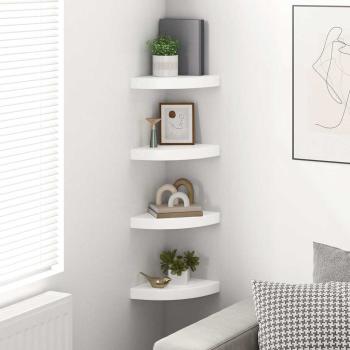 Schwebende Eckregale 4 Stk. Hochglanz-Wei? 25x25x3,8 cm MDF