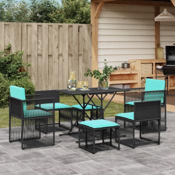 ARDEBO.de - 7-teiliges Garten-Essset mit Kissen Schwarz Polyrattan