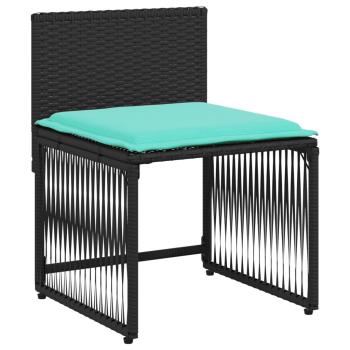 7-teiliges Garten-Essset mit Kissen Schwarz Polyrattan