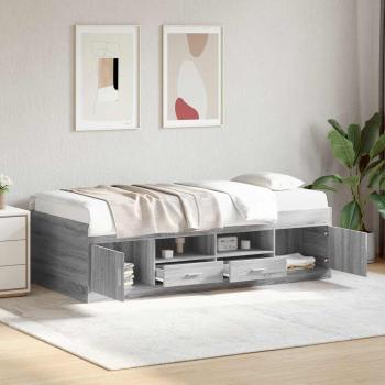 ARDEBO.de - Bettgestell mit Stauraum Grau Sonoma 80 x 200 cm Holzwerkstoff