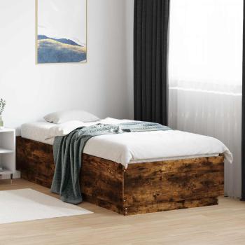 ARDEBO.de - Bettgestell mit LED Geräucherte Eiche 80 x 200 cm Holzwerkstoff