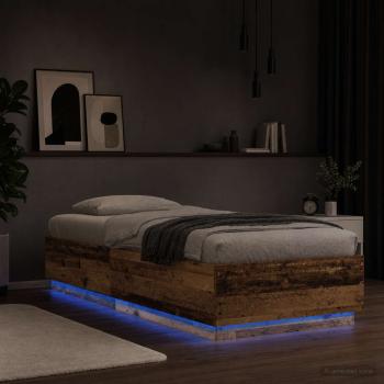 ARDEBO.de - Bettgestell mit LED Altholz 80 x 200 cm Holzwerkstoff