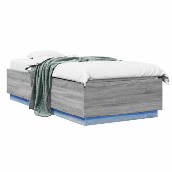 Bettgestell mit LED Grau Sonoma 80 x 200 cm Holzwerkstoff