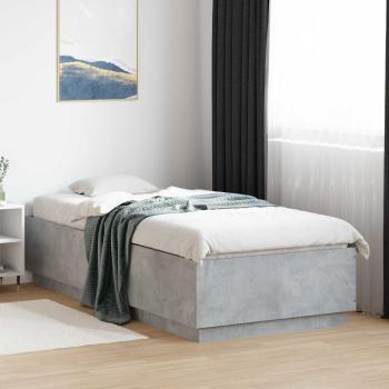 ARDEBO.de - Bettgestell mit LED Betongrau 80 x 200 cm Holzwerkstoff