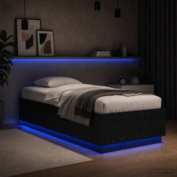 ARDEBO.de - Bettgestell mit LED Schwarze Eiche 80 x 200 cm Holzwerkstoff