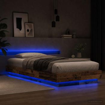 ARDEBO.de - Bettgestell mit LED Altholz 80 x 200 cm Holzwerkstoff