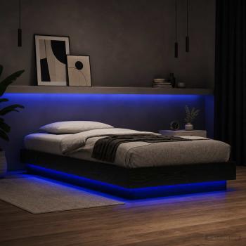 Bettgestell mit LED Schwarze Eiche 80 x 200 cm Holzwerkstoff