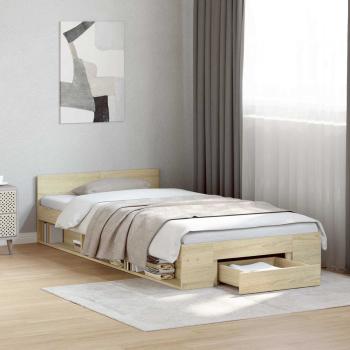 ARDEBO.de - Bettgestell mit Stauraum Sonoma-Eiche 80 x 200 cm Holzwerkstoff
