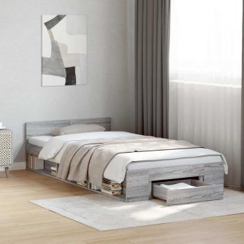 ARDEBO.de - Bettgestell mit Stauraum Grau Sonoma 80 x 200 cm Holzwerkstoff